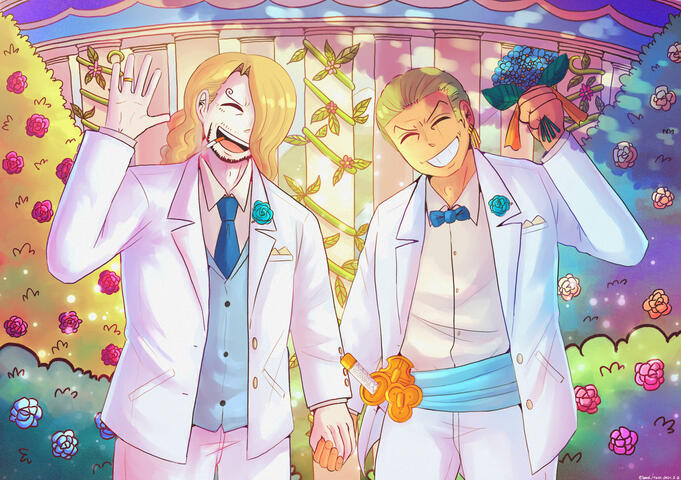 40 year old Zoro/Sanji wedding. (AllSan Exchange, March 2024)