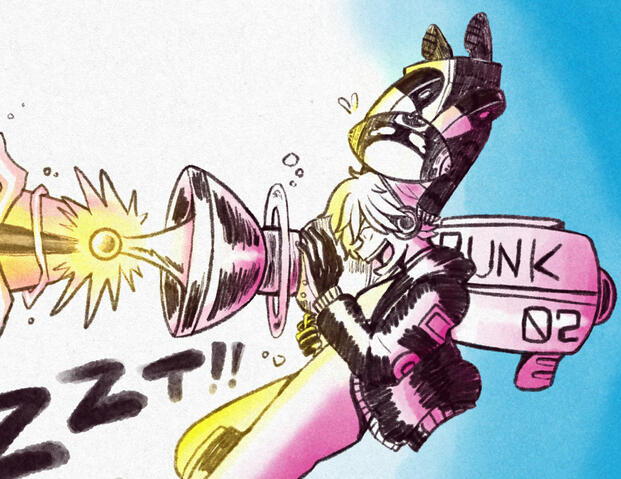 Lilith and Edison shooting a lazer. (January 2023)