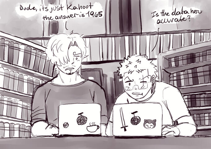 Zoro and Sanji studying in a library (January 2024)